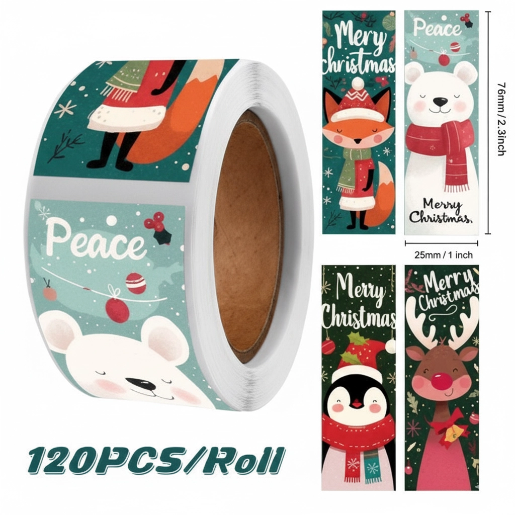 Bandă-Sticker Crăciun 120 bucăți 7,6 cm (pentru Decor)