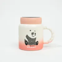 Cana ceramică cu capac Panda 450 ml