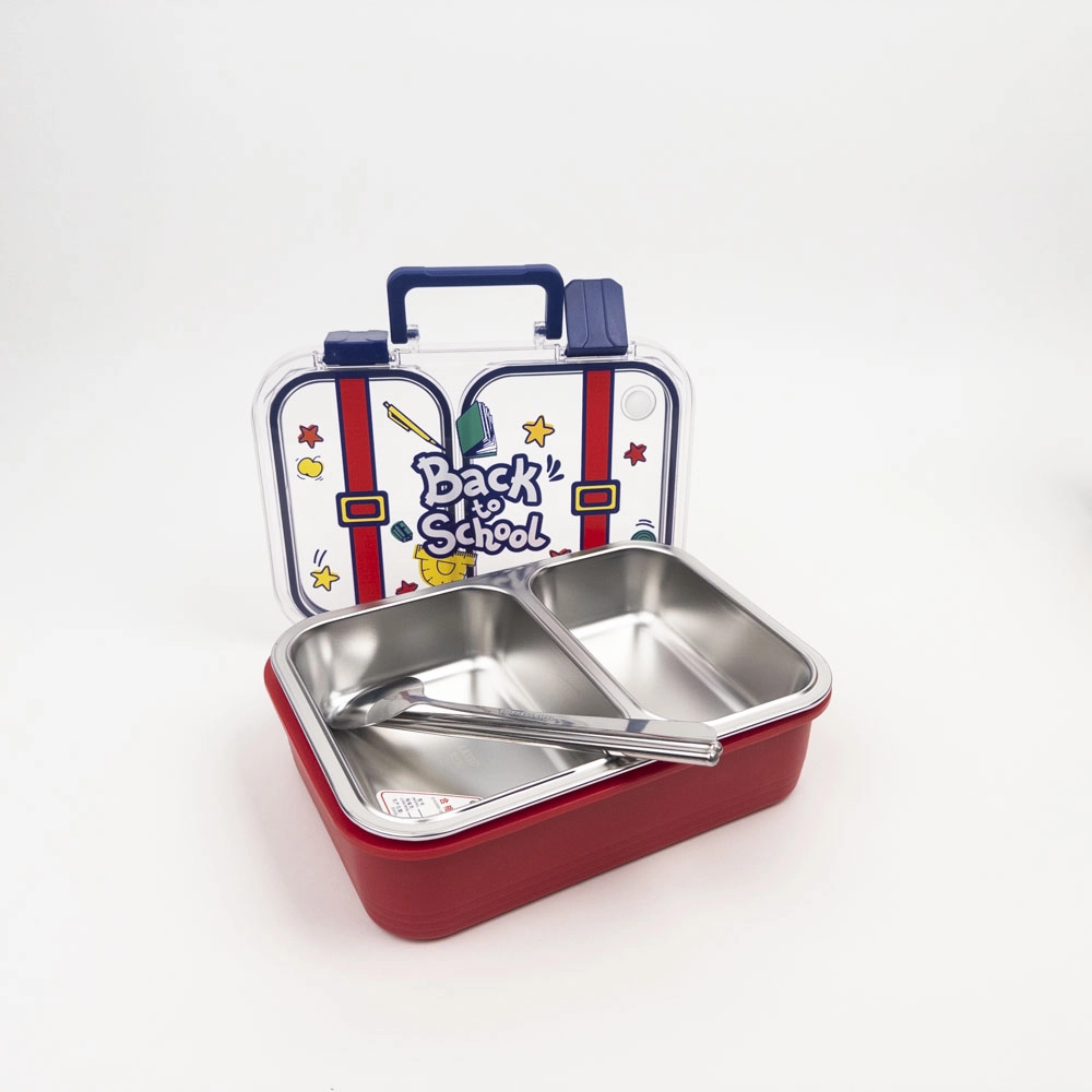 Back to school stainless steel lunch box 700 ml - 2 compartments+spoon