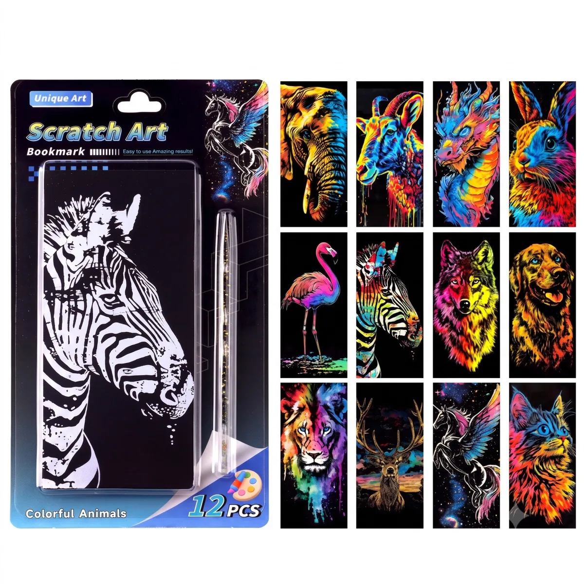 Scratch Art Bookmarks – Animals (Set of 12)