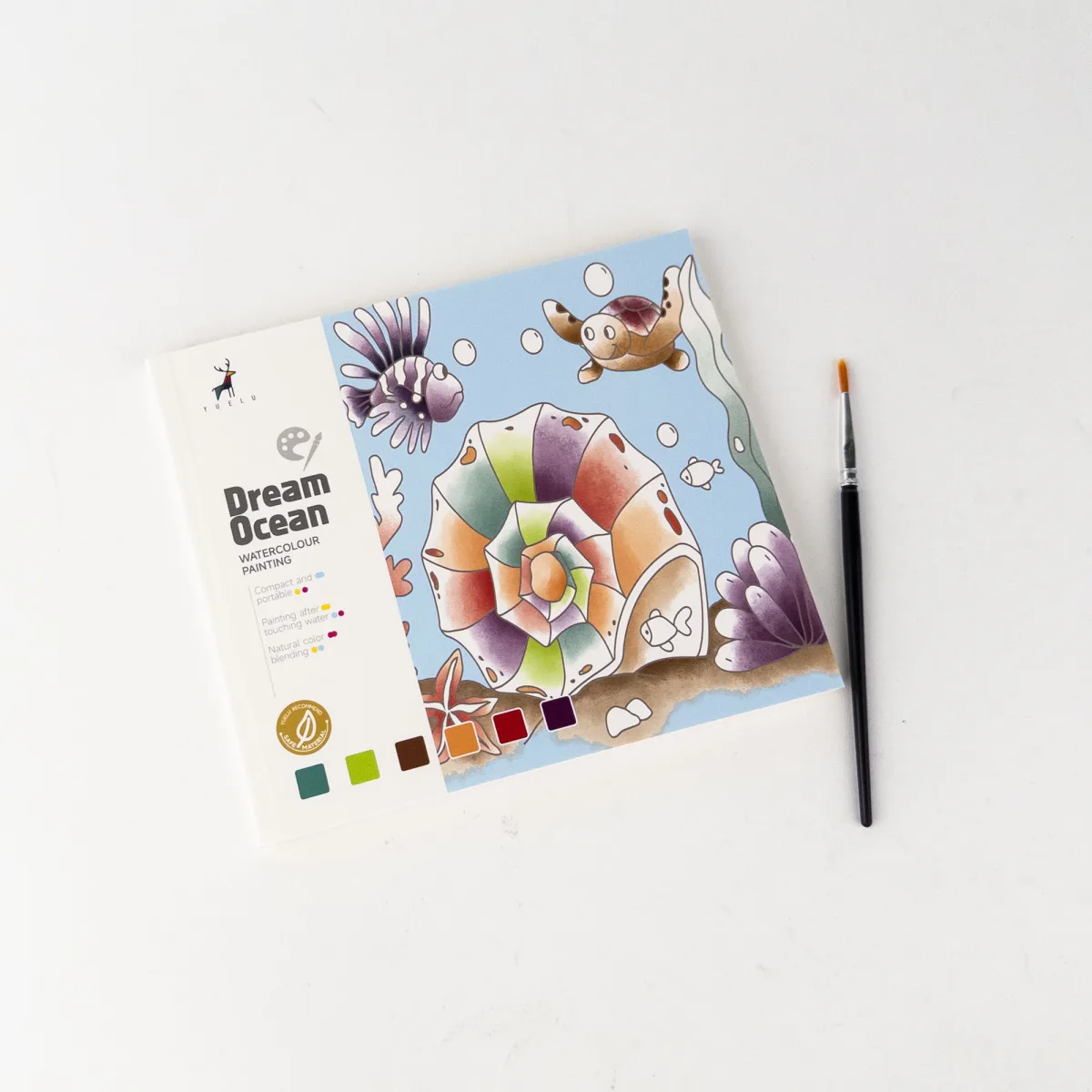 Watercolor Coloring Book with Dry Paints and Brush 13×15 cm (Forest Animals / Dream Ocean / Summer Fairy Tale)