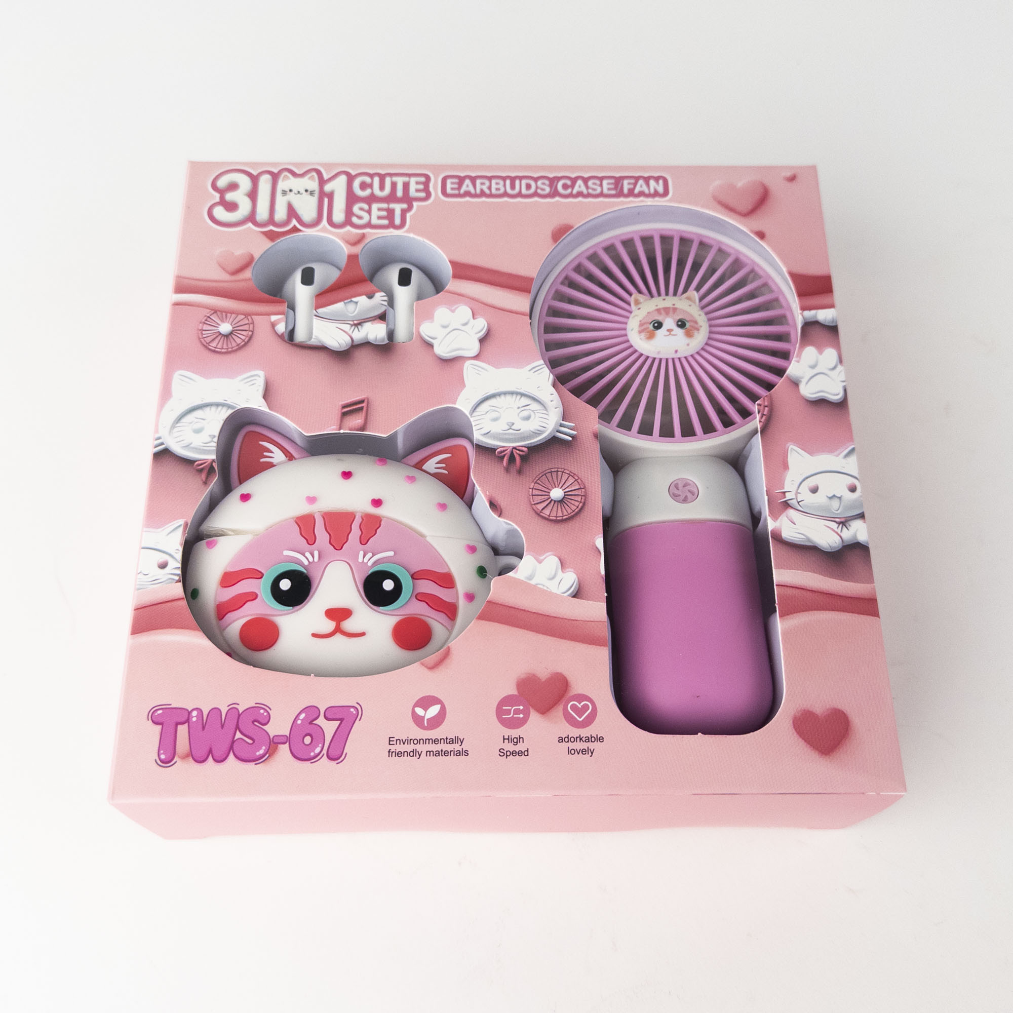 Casti Bluetooth + husa + mini ventilator Pisica