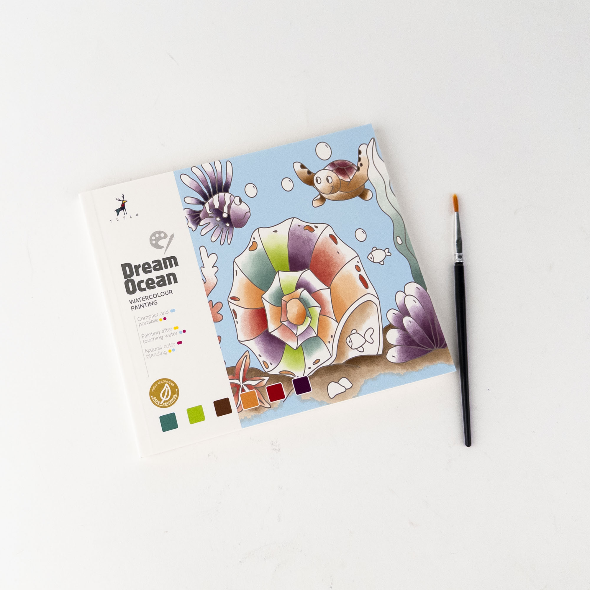 Watercolor Coloring Book with Dry Paints and Brush 13×15 cm (Forest Animals / Dream Ocean / Summer Fairy Tale)