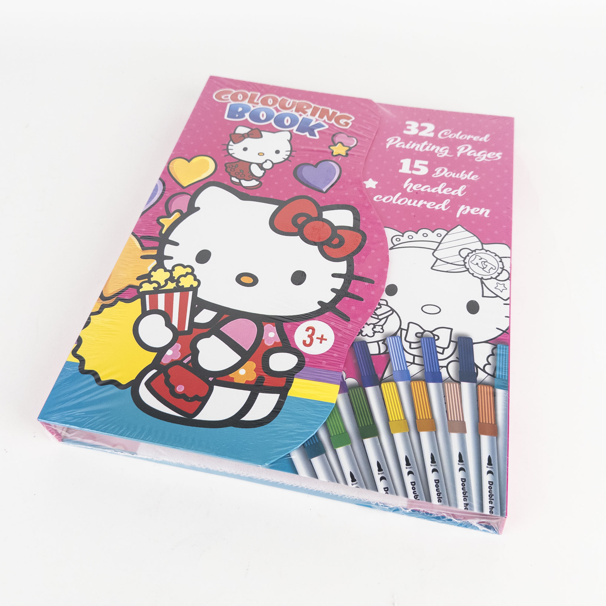 Carte de colorat Hello Kitty cu 32 de pagini și 15 markere cu două capete