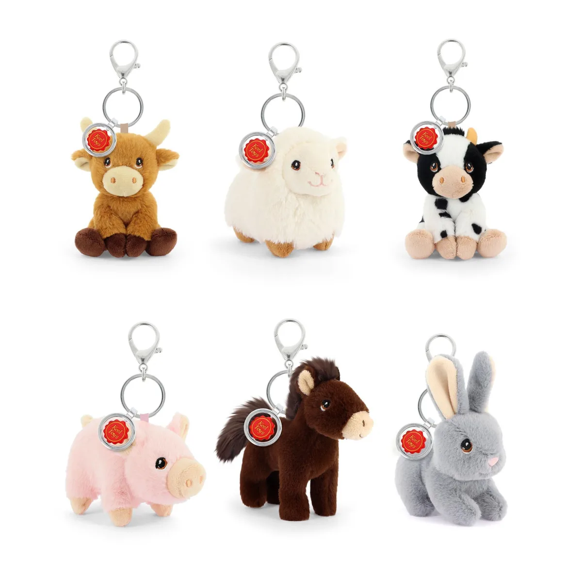 Keel Toys Keeleco Bag Charm Farm Plush Keyring (12 cm, Assorted 6 Designs)
