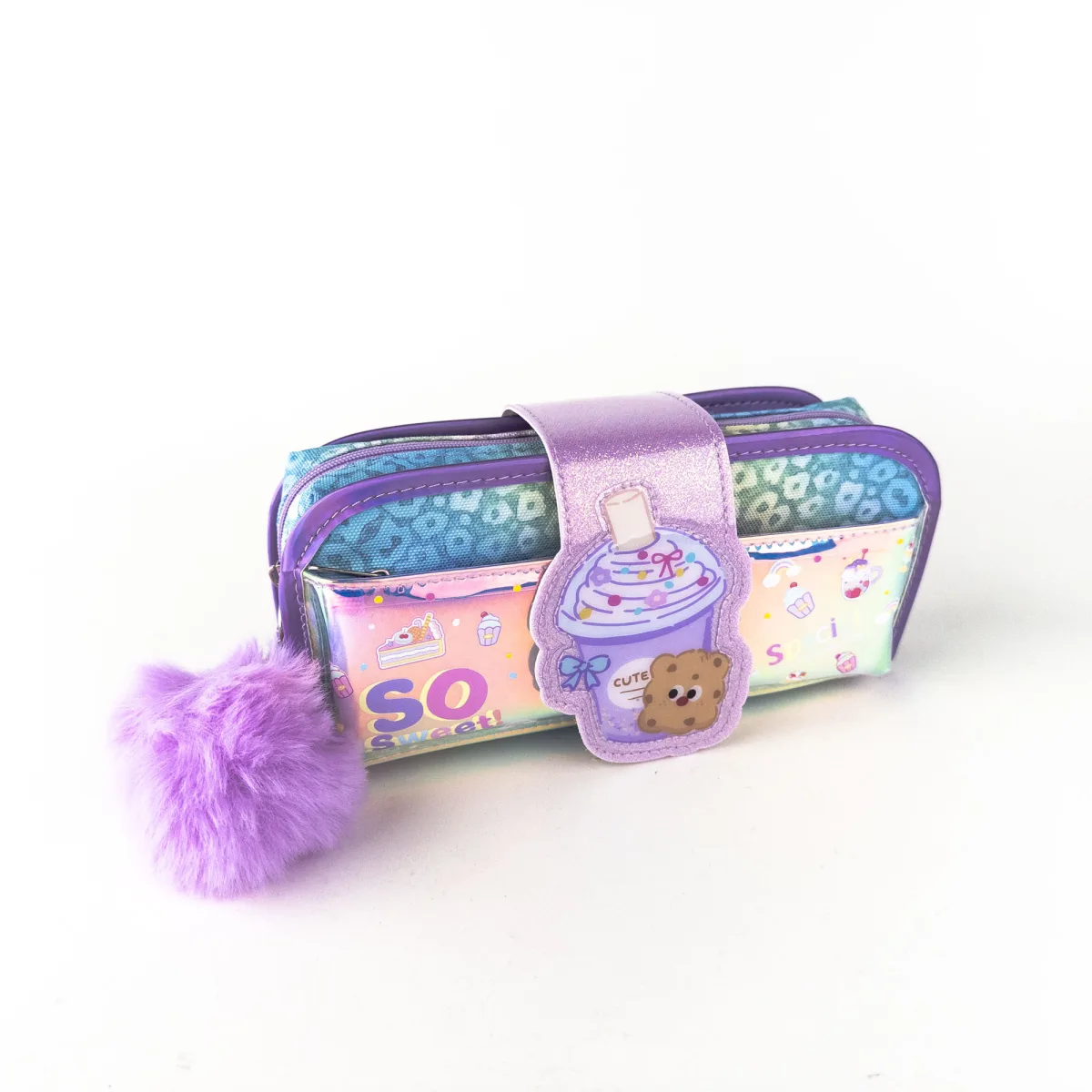 So Sweet Pencil Case with Magnetic Strap & Fluffy Pom-Pom